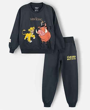 Nap Chief Lion King Printed Full Sleeves Pure Cotton Oversized Sweatshirt With Joggers Set - Black