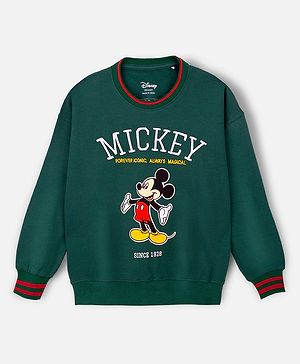 Nap Chief Pure Cotton Disney Mickey & Friends Featuring Full Sleeves Mickey Mouse Printed & Embroidered Oversized Sweatshirt - Green