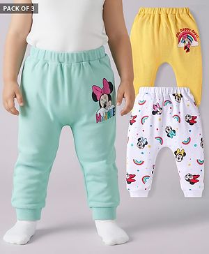 Babyhug Disney Interlock Knit Full Length Diaper Leggings with Minnie Mouse  Graphics Pack of 3- Yellow Green & White