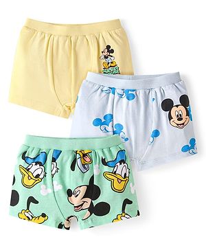 Babyhug Disney Interlock Knit Briefs with Mickey Mouse Graphics Pack of 3 - Yellow Light Green & Light Blue
