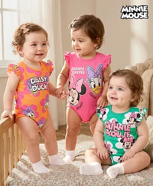 Babyhug Disney Interlock Knit Frill
                              Sleeves Onsies with Minnie Mouse Graphics
                              Pack of 3 - Orange Pink & Light Green