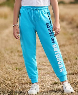 Pine Kids Knit Full Length Lounge Pant with Text Print - Light Blue