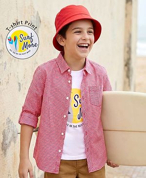 Pine Kids Cotton Woven Full Sleeves Checkered Shirt with Sleeveless T-Shirt