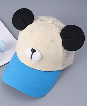 Babyhug Free Size Baseball Cap With Teddy Bear & Ear Applique - Blue
