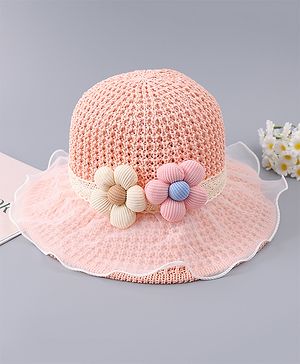 Babyhug Free Size Bucket Hat With Floral Applique - Pink