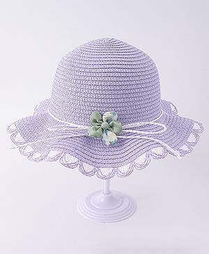 Babyhug Free Size Straw Hat With Floral Applique - Purple