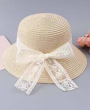 Babyhug Free Size Straw Hat With Bow Applique - Beige