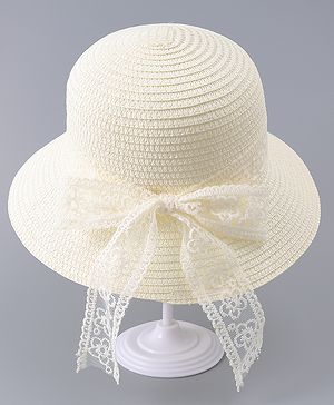 Babyhug Free Size Straw Hat With Bow Applique - Off White