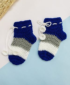 Little Peas Handmade Colour Blocked Socks - Navy Blue White & Grey
