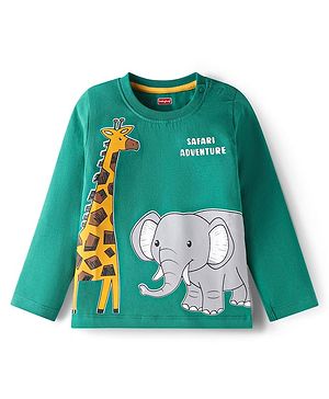 Babyhug Cotton Knit  Full Sleeves T-Shirt with Animal Graphics - Mint Green