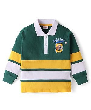 Babyhug Cotton Knit Full Sleeves Cut & Sew Polo T-Shirt with Embroidery Detailing - Green