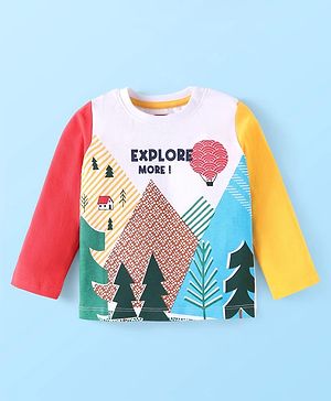 Babyhug Cotton Knit Full Sleeves T-Shirt with Christmas Print - White
