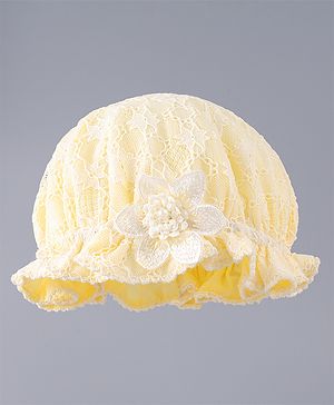 Babyhug Chiffon Bucket Hat with Floral Applique - Yellow