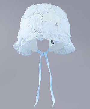 Babyhug Chiffon Bucket Hats with Sequin Applique - Light Blue