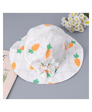Babyhug Cotton Bucket Hats with Bow Applique & Carrot Print - Orange