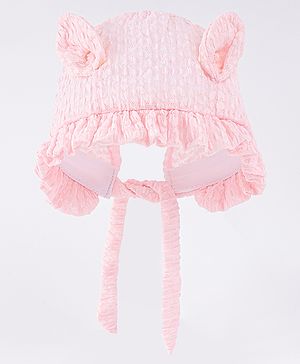 Babyhug Chiffon Bucket Hat with Knot & Ears Applique - Pink