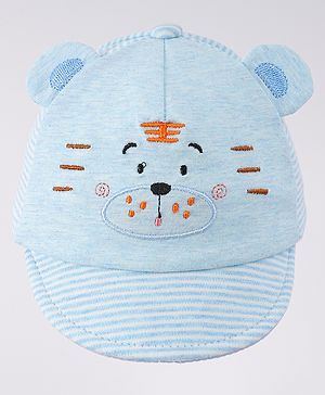 Babyhug Cotton Baseball Cap with Bear Applique - Light Blue