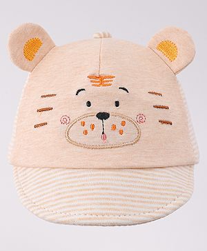 Babyhug Cotton Baseball Cap with Bear Applique - Beige
