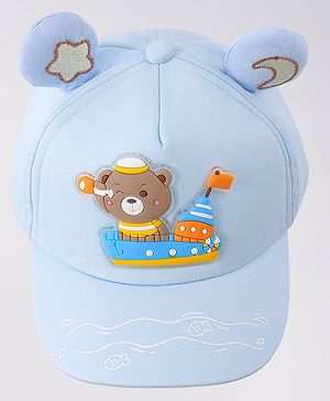 Babyhug Free Size Baseball Cap With Ear Applique & Bear Patch  - Blue