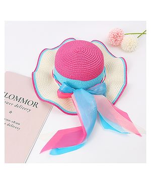 Babyhug Free Size Straw Hat With Bow Applique - Fuchsia