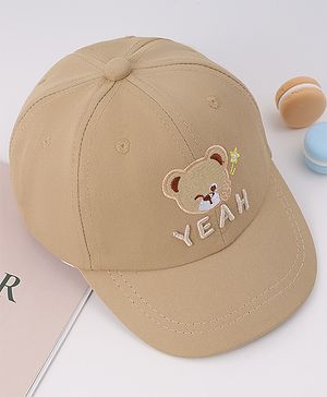 Babyhug Free Size Baseball Cap With Bear Embroidery - Beige