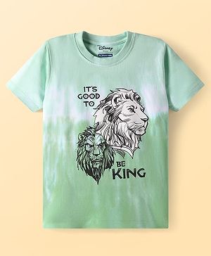 Pine Kids Disney Cotton Knit Half Sleeves T-Shirt With Lion King Graphic With Ombre Effect & Badge Detailing -  Green & White