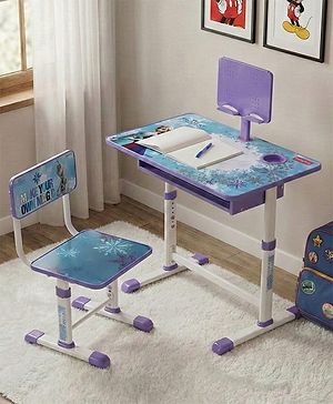 Babyhug Disney Frozen Height Adjustable Study Table & Chair Set with Storage for Kids - Purple| Ergonomic Study Desk for 3-15 Years Kids| Reading Stand, Cup Holder & Anti-Slip Base