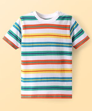 Pine Kids Cotton Knit Half Sleeves Striped T-Shirt - White