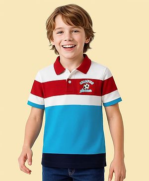 Pine Kids Cotton Knit Half Sleeves Striped Polo T-Shirt - Multicolor