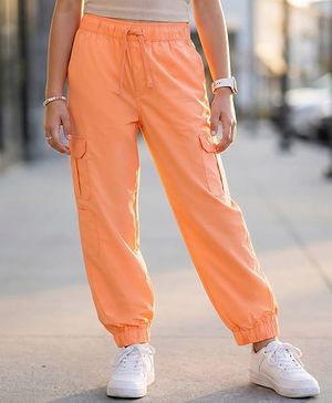 Pine Kids Cotton Elastane Knit Full Length Trouser With Cargo Pockets - Orange