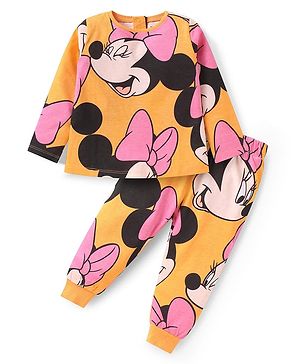 Babyhug Disney Single Jersey Knit Full Sleeves Night Suit with Minnie Mouse Graphics - Orange