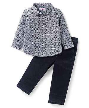 Babyhug Cotton Woven Full Sleeves Floral Print Shirts & Trouser Set - Black & White
