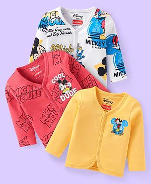 Babyhug Disney Interlock Knit Full Sleeves Jhablas with Mickey Mouse Graphics Pack of 3 - White Red & Yellow