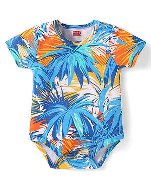 Babyhug 100% Cotton Knit Half Sleeves Tropical Printed Onesie - Light Blue