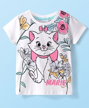 Babyhug Disney Single Jersey Knit Half Sleeves T-Shirt With Marie Graphic - White