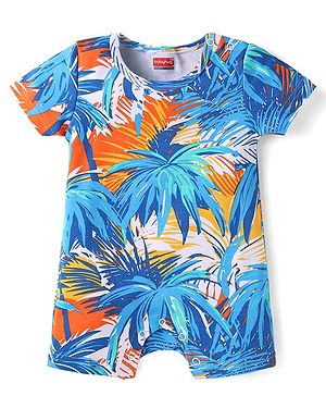 Babyhug Interlock Knit Half Sleeves Romper With Tree Print - Blue