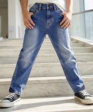 Pine Kids Denim Woven Full Length Washed Jeans  -Royal Blue