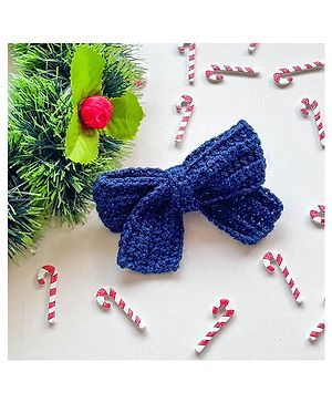 Bobbles & Scallops Crocheted Bow Designed Alligator Hair Clip - Blue