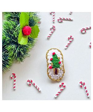 Bobbles & Scallops Christmas Theme Embroidered Xmas Tree Snap Clip - White