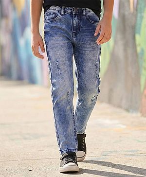 Pine Kids Denim Woven Full Length Washed Jeans - Navy Blue