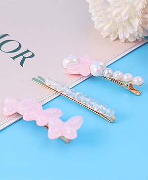 Pine Kids Free Size Hair Pins & Clips with Butterfly Applique Pack of 3 - Light Pink