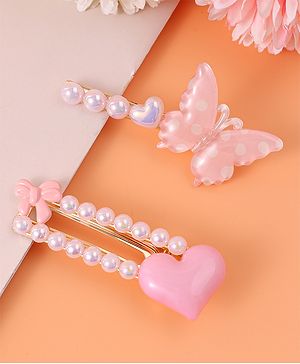 Pine Kids Free Size Hair Pins & Clips with Heart Applique Pack of 2 - Pink