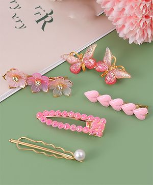 Pine Kids Hair Pins & Clips with Butterfly Applique Pack of 5 - Pink