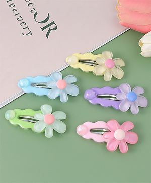 Babyhug Free Size Snap Clips With Floral Applique Pack of 5 - Multicolor
