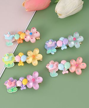 Babyhug Free Size Hair Pins And Clips With Floral Applique Pack of 5 - Multicolor