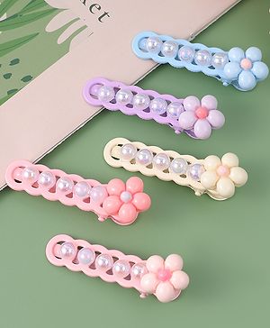 Babyhug Free Size Hair Pins And Clips With Floral Applique Pack of 5 - Multicolor