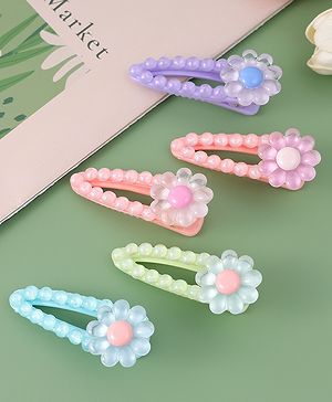 Babyhug Free Size Hair Pins And Clips With Floral Applique Pack of 5 - Multicolor
