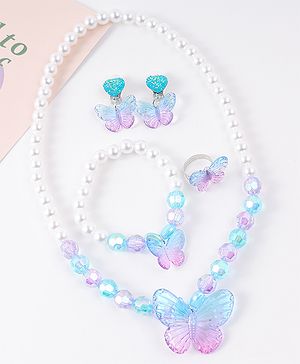 Babyhug Jewellery Set with Butterfly Motif Free Size - Light Blue & White