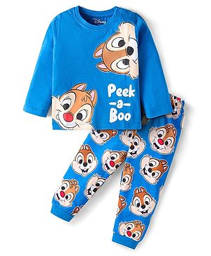 Babyhug Disney Single Jersey Knit Full Sleeves Night Suit with Chip N Dale Graphic - Blue