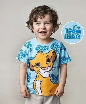 Babyhug Disney Single Jersey Knit Half Sleeves The Lion King Printed Shirt - Light Blue